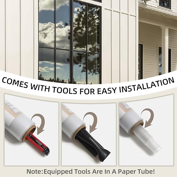 Window Privacy Film One Way Daytime Privacy Static Cling Sun Blocking Static Cling,Frosted Glass Decorative Removable, Reusable, Anti-UV,Heat Blocking, with Tools Black 35x78inch