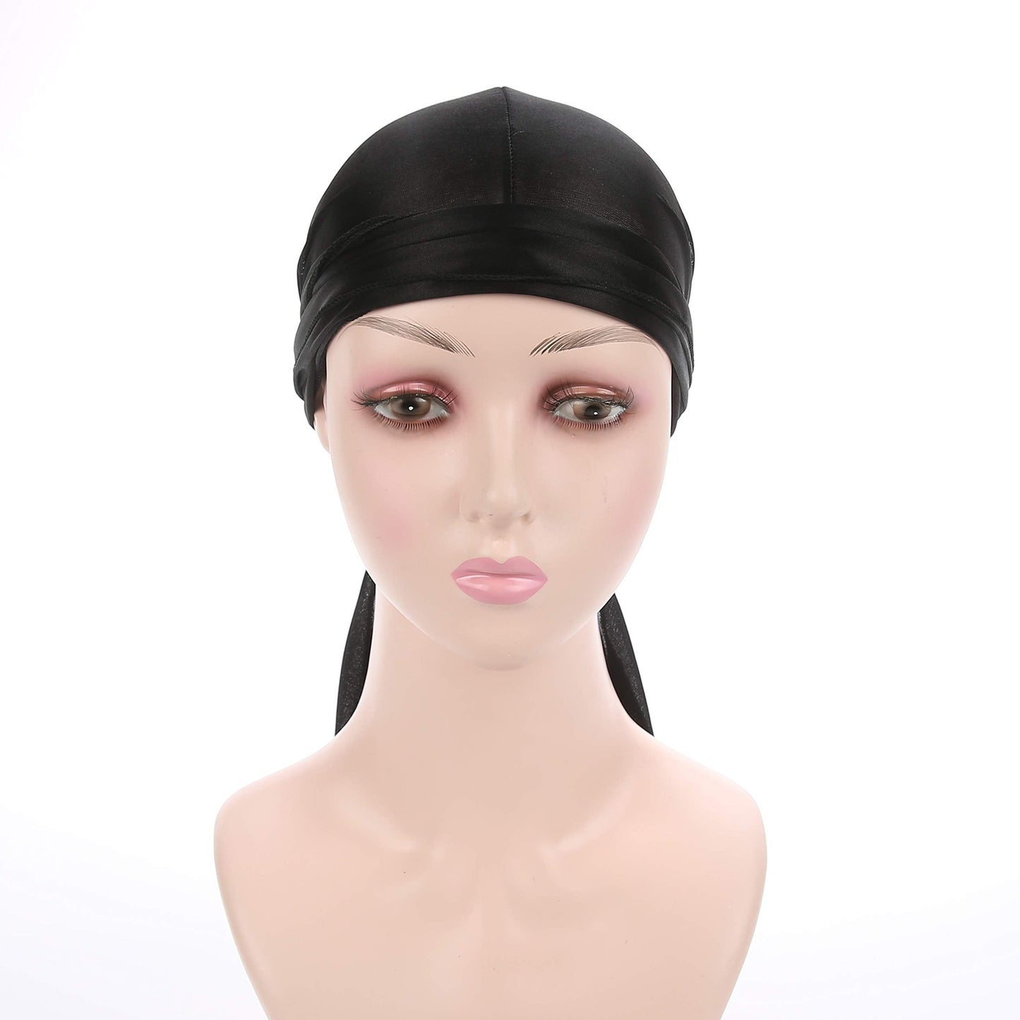 Fxhixiy Men Women Durag Extra Long-Tail Headwraps Silky Satin Pirate Cap Bandana Hat for 360 Waves Black