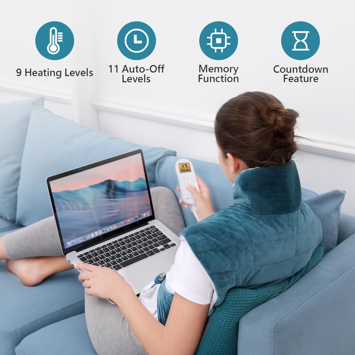 Comfytemp Weighted Heating Pad for Neck Shoulder Back Warmth, Birthday Christmas Gifts for Women Men Mom Dad, FSA Eligible Items Only List, Electric Large Heated Wrap for Elderly, 22"x33", Blue