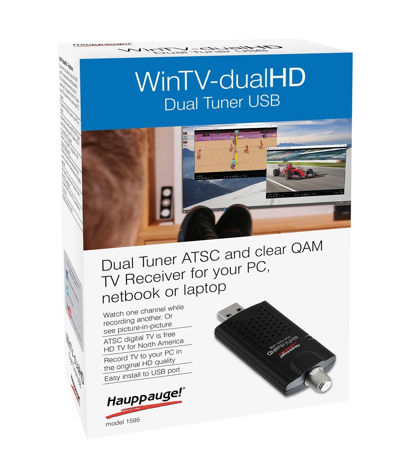 Hauppauge Wintv-Dualhd Dual Usb 2.0 Hd Tv Tuner For Windows Pc 1595,Black