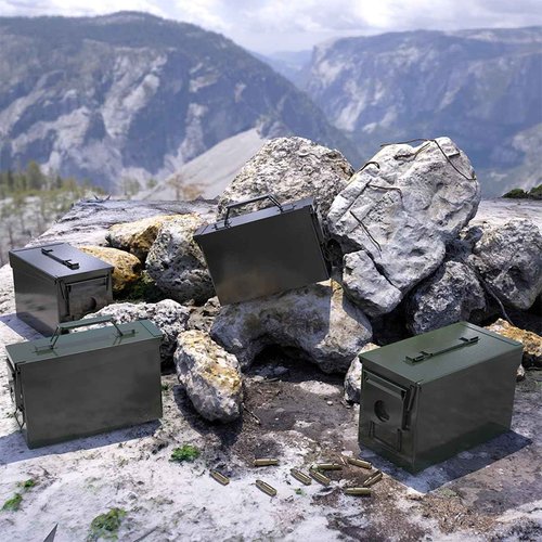HARDROCK Ammo Can Metal Ammo Box Storage Crate case for Shotgun Bullet Rifle Nerf Ammunition Waterproof case-Gard Organizer (50 Caliber-Green-4pcs)