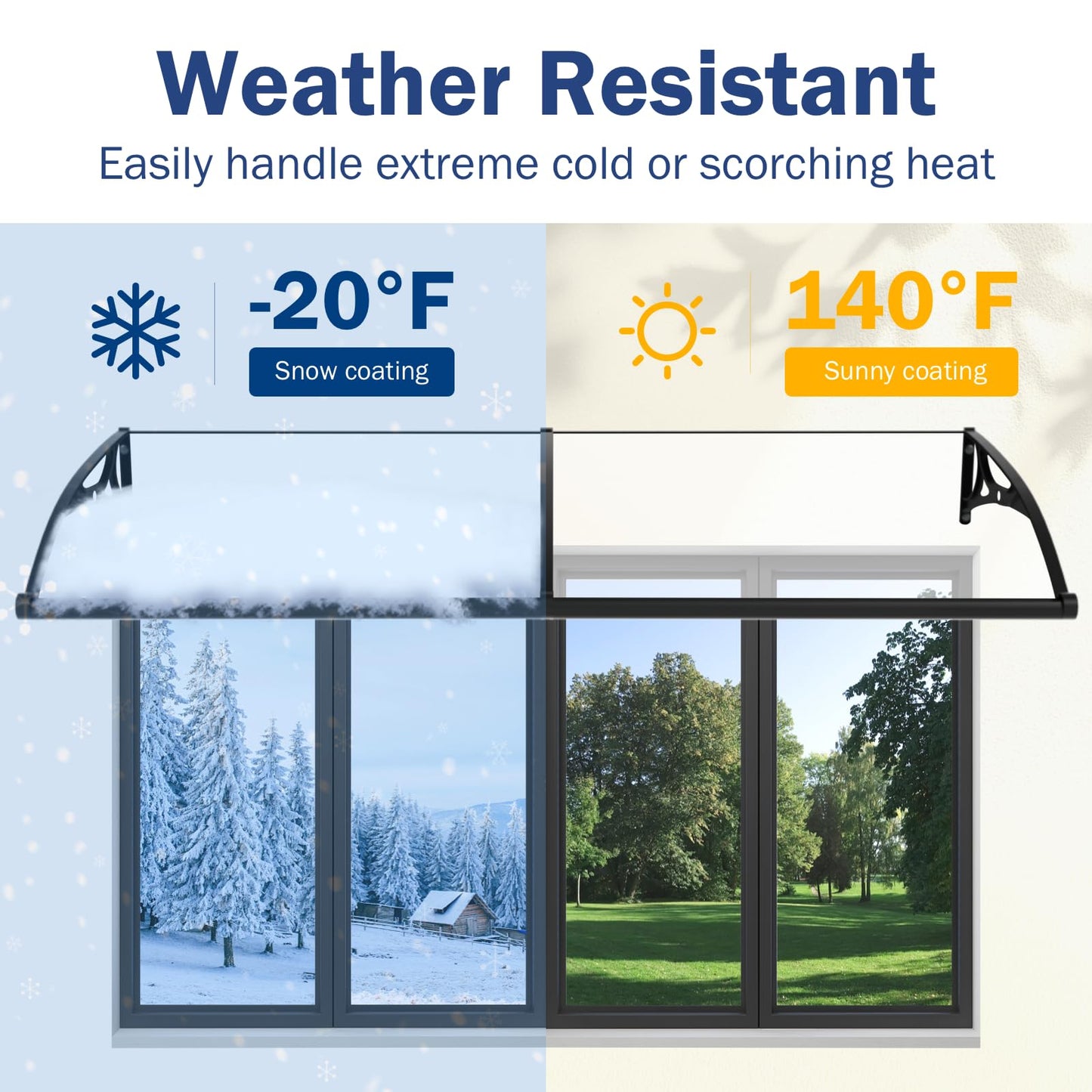Awning for Door Entrance,Window Door Awnings Exterior, Awning with Polycarbonate Board Aluminum Bracket for Porch Patio Deck,Protect Against Light, Rain and Snow