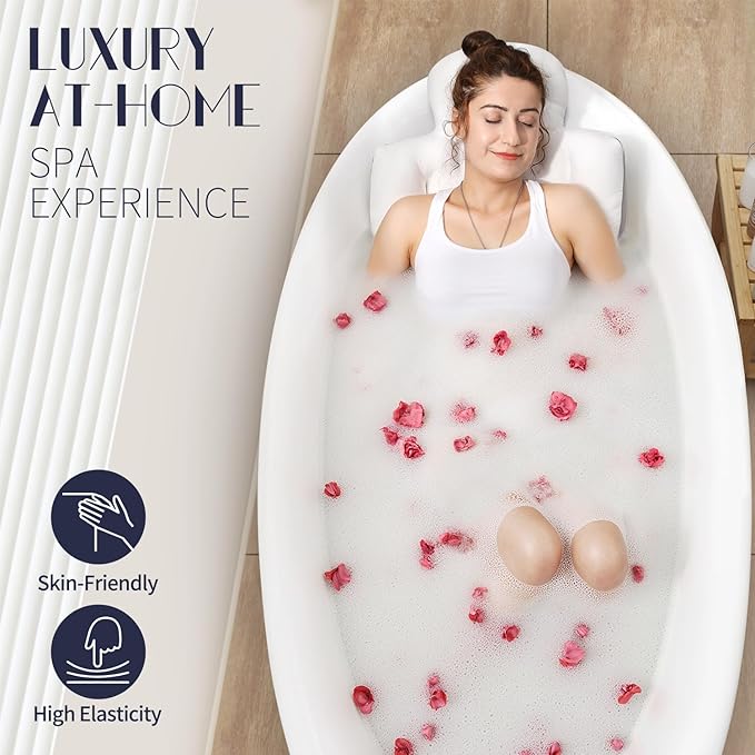 Full Body Bath Pillow for Bathtub, Thick Bathtub Cushion with Laundry Bag, Luxury Tub Pillow for Bath for Headrest Neck and Back Support White 51" x 16"