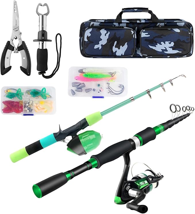 Family Fishing Pole Combo, 2PCS Portable Parent-Child Travel Fishing Kit, 6.89FT 4.92FT Telescopic Fishing Rod Spinning Re...