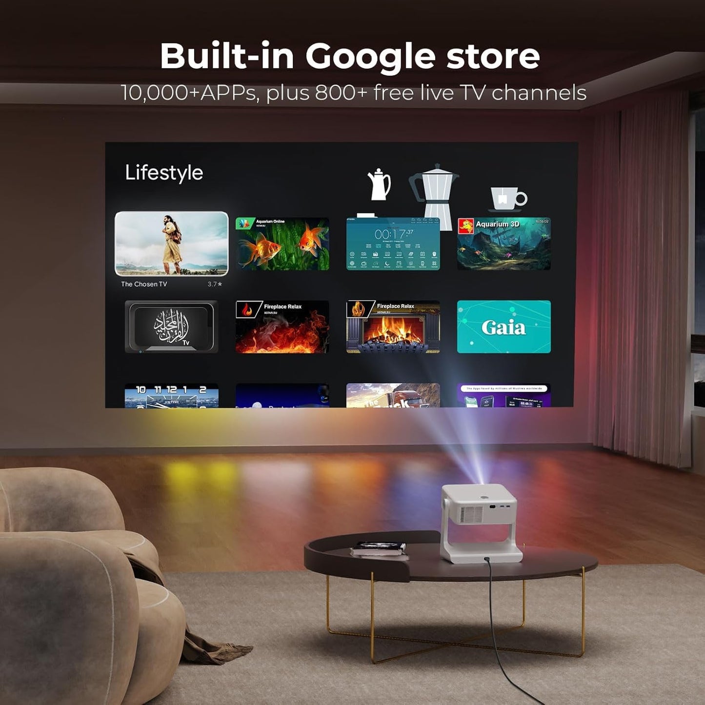 [Google TV/2000 ANSI/Voice Control/Built-in Apps] Outdoor Projector-4K with WiFi and Bluetooth: Portable-Movie-Smart-Projector, Sovboi 1080P 180° Stand Home-Ceiling-Proyector Compatible with Netflix