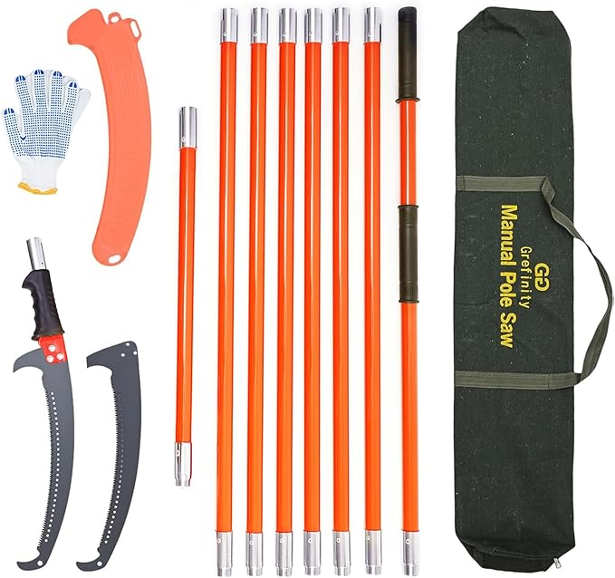 Grefinity Pole Saws for Tree Trimming, 27 FT Manual tree purner with 8 Fiberglass Handles, Sharp steel Blade, Easy to Carr...