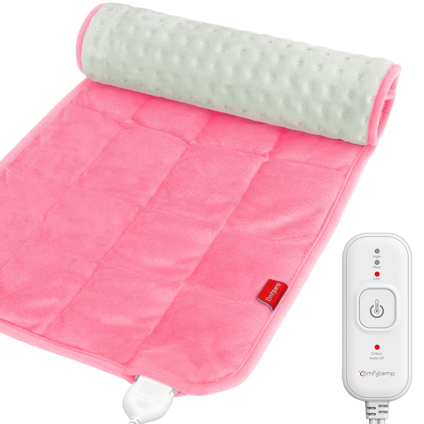 Comfytemp Weighted Heating Pad for Back & Period, FSA Eligible Electric Heat Pad, Valentines Day Birthday Gifts for Mom Women, 2.2 lb HSA Approved Neck Shoulder Heated Pad, 2H Auto-Off, 12x24, Pink