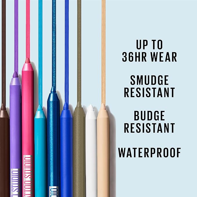 MAYBELLINE New York Tattoo Studio Long-Lasting Sharpenable Eyeliner Pencil, Glide on Smooth Gel Pigments with 36 Hour Wear, Waterproof Arctic Skies 0.04 oz