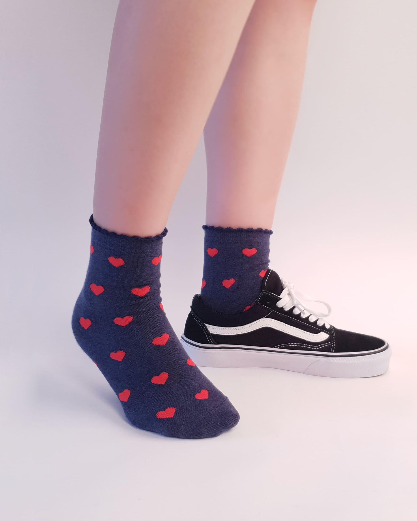 CUTIE MANGO 5 Pairs Women's Heart Pattern Print Cotton Daily Casual Crew Socks Novelty Premium K-Socks Fashion Soft Lovely Cute Crazy Fun Size 6,7,8,9,10 US for Womens - Navy