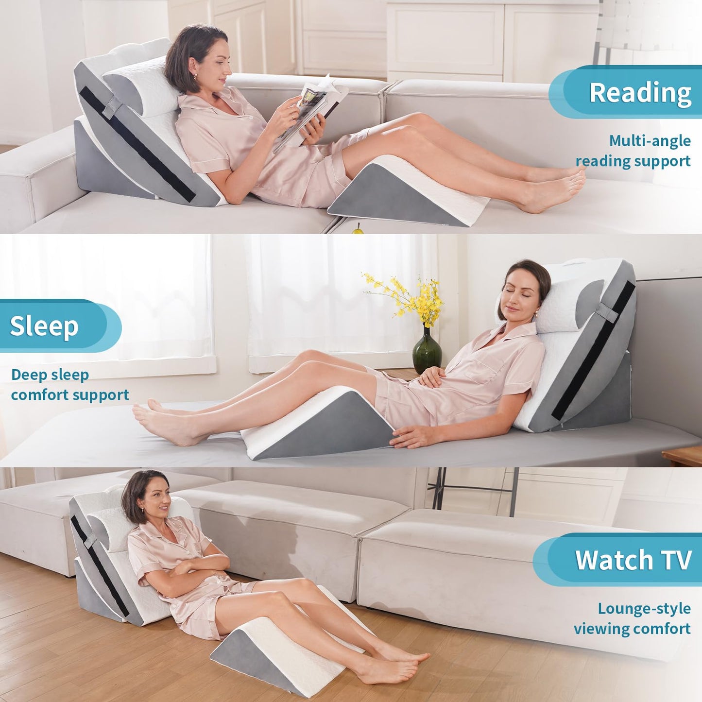 Maigaoukus 4PCS Orthopedic Bed Wedge Pillow Set for After Surgery – Adjustable Memory Foam Body Positioners for Leg, Knee, Back Pain Relief, Elevated Pillows for Adult Sleeping Acid Reflux