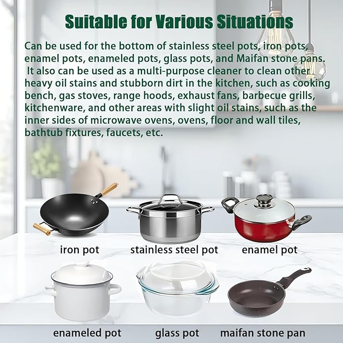 Truey Pot Bottom Black Stain Cleaner Set,Pot and Pan Bottom Cleaning Paste,Powerful Kitchenware Cleaner, Cooktop Pot Cleaner Effortless for Burned Cookware,Multi-purpose Oil Stain Remover (400g)