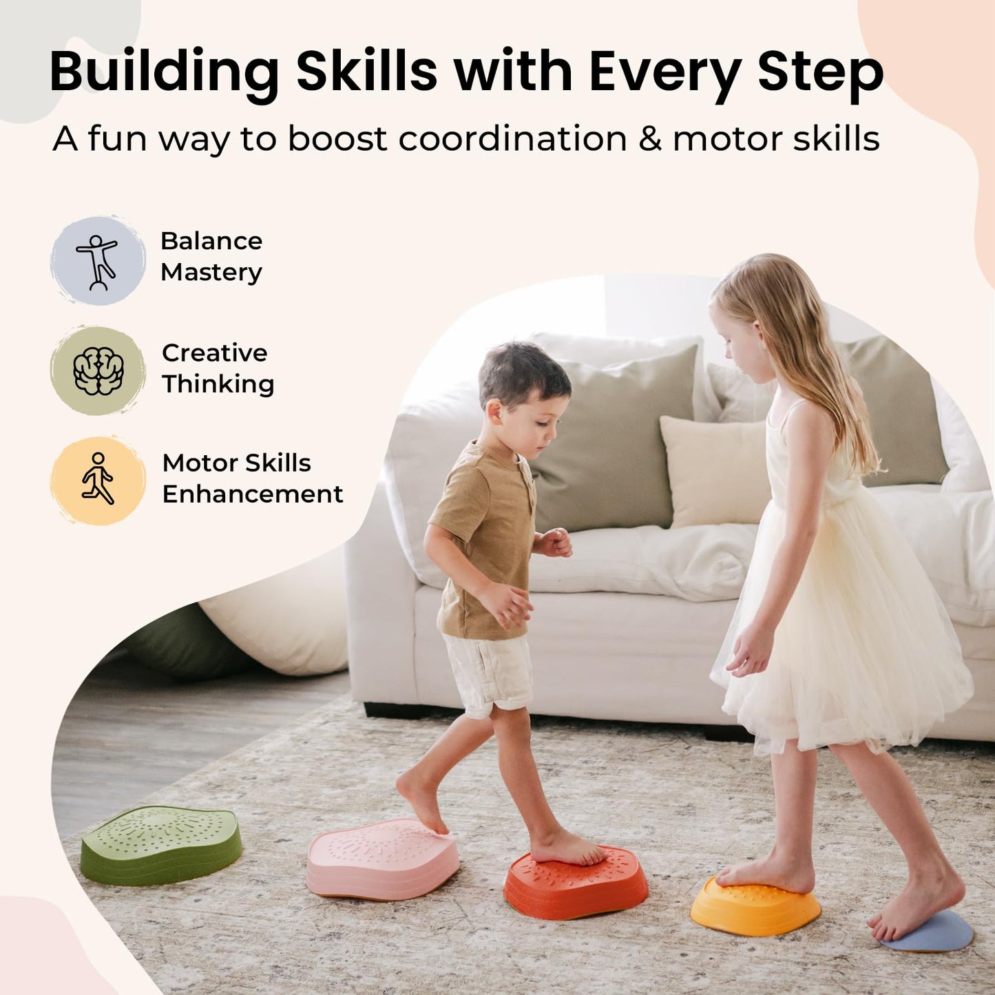 Tiny Land Stepping Stones for Kids, 5pcs Non-Slip Toddler, Sensory for Promoting Toddler's Balance & Coordination Skills, Stepping Stones for Toddlers 3-5