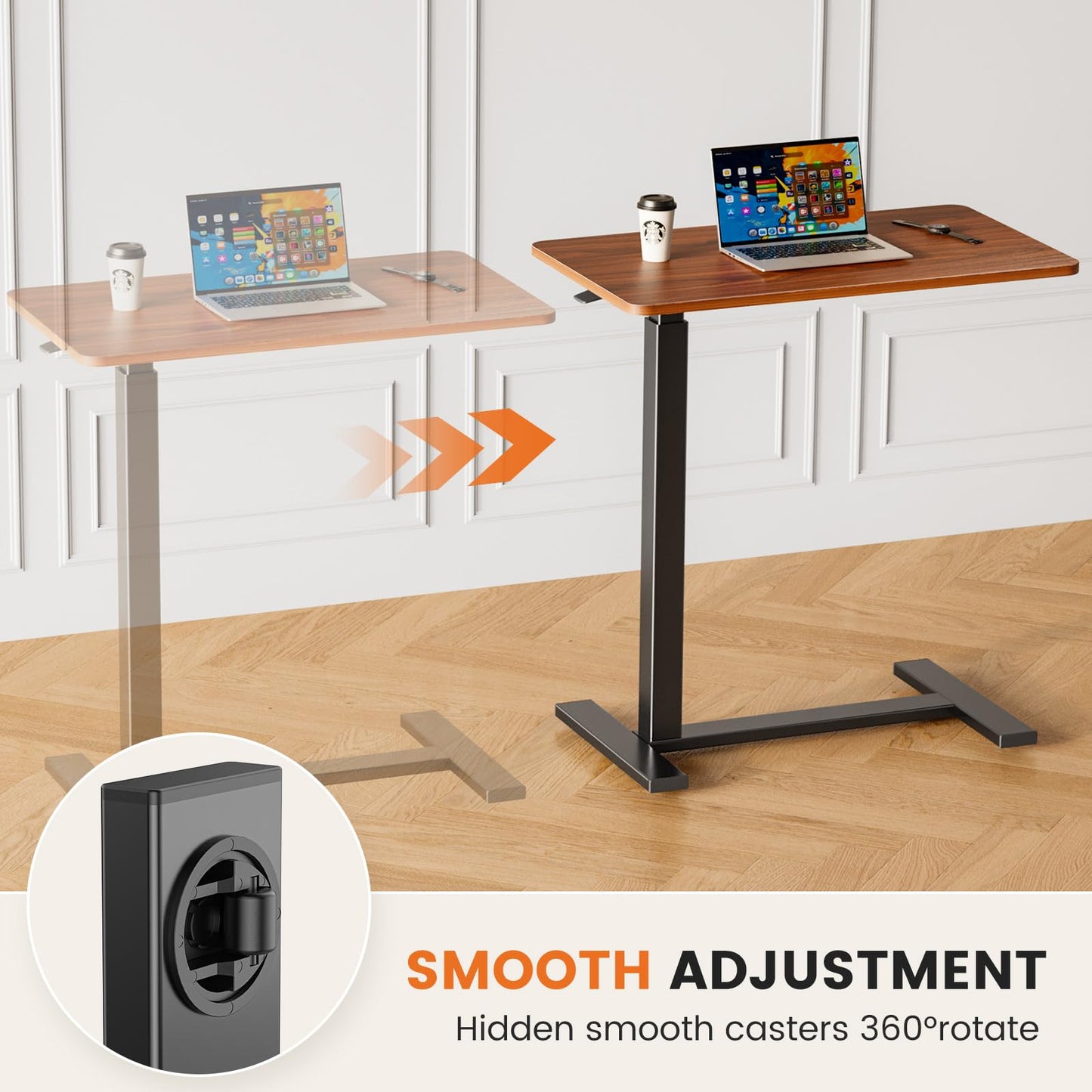 Elevon Overbed Bedside Table with Wheels, Adjustable Hospital & Home Use Bed Table, Rolling Laptop Table, Mobile Standing Desk