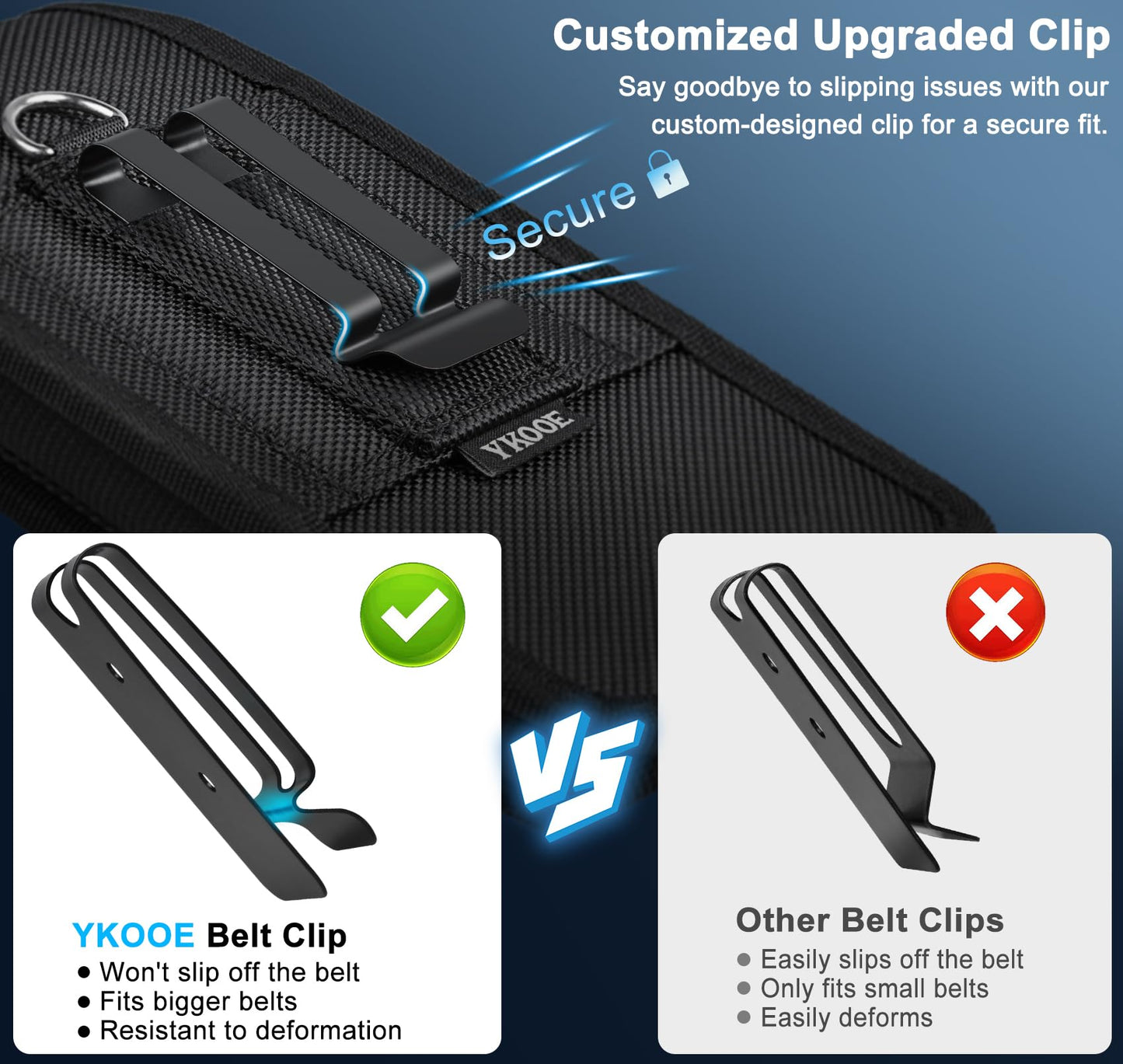 Ykooe Cell Phone Holster Compatible With Iphone 16/15/14/13/12 Pro Max & Plus Models - Belt Clip And Card Holder, Black, Xl