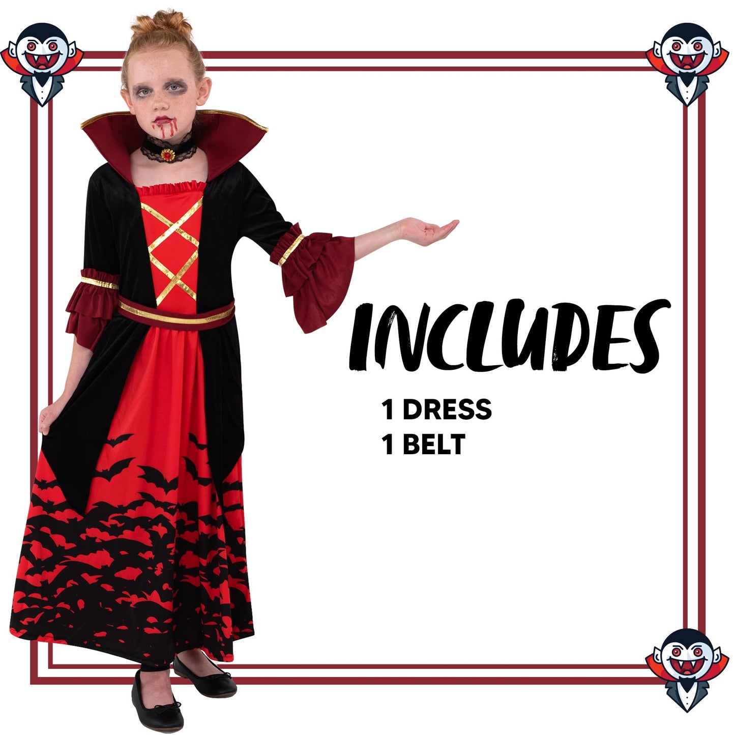 Spooktacular Creations Halloween Royal Scary Vampire Costume Set for Girls, Kids Victorian Vampiress Queen for Dress Up
