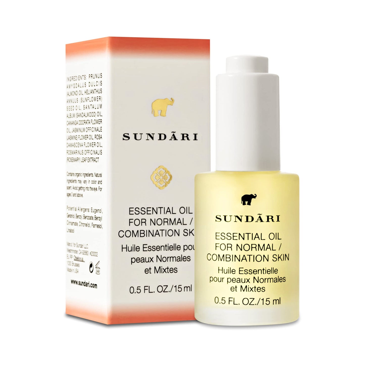 SUNDARI Essential Oil for Normal/Combo Skin, 0.5 Fl Oz, Jasmine & Ylang Ylang, Balances Sebum, Purifies for Radiant Glow, Anti-m
