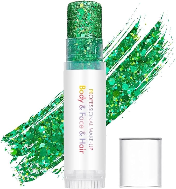 Green Body Glitter Stick,Sparkling Neon Outfit Party Holographic Sequins Paint Mardi Gras Accessories Face and Hair Glitte...