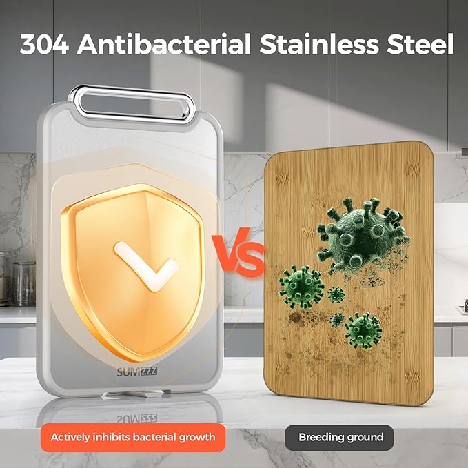 Stainless Steel Cutting Board for Kitchen, 2-in-1 Double-Sided Chopping Board, Food Grade Stainless Steel/PP (Silver, Set of 2(S+M))