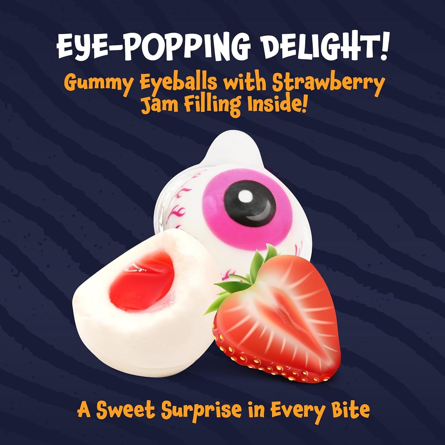 Eyeballs Gummy Candy - 19 Oz Jar (30 Count) - Strawberry Jelly Filled Gummies - Individually Wrapped Halloween Candy - Kids' Party Favors - Spooky Eyes Gummies by Funtasty