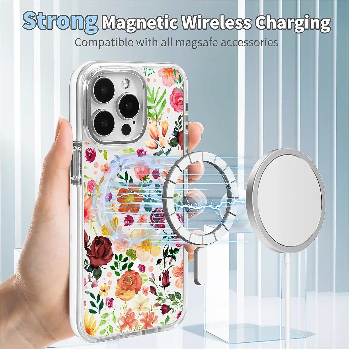 Okbuok For Iphone 16 Pro Case [Compatible With Magsafe],Girls Women Clear Magnetic Case Silicone Shockproof Protective Cover Wit