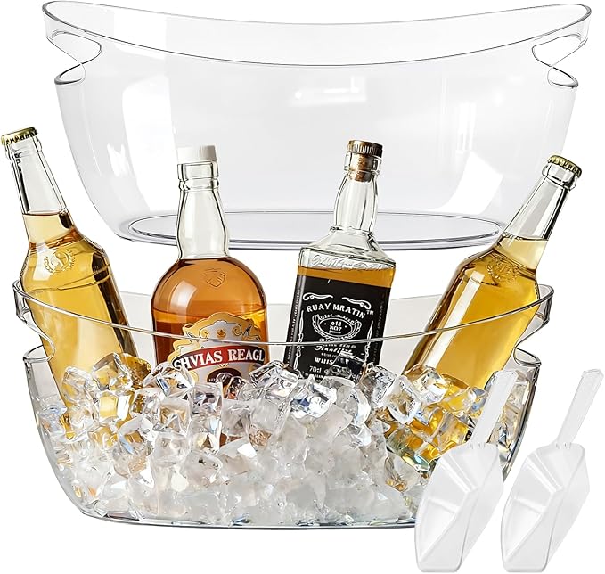 2-Pack Ice Buckets for Parties - Extra Large 5.5L Clear Beverage Tubs with Scoops, Perfect for Champagne, Beer, Sparkling ...