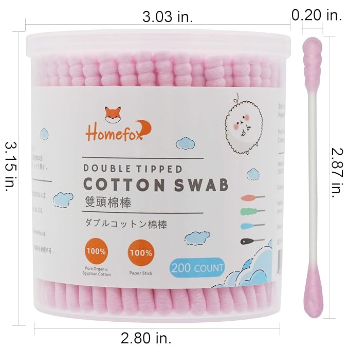 Pink Cotton Swabs Spiral - 800 Count Organic Cotton Buds Double Side Tightly Wrapped Cotton Tips Paper Stick Soft Gentle Lint-Free Cruelty-Free, Round & Spiral (Pink)