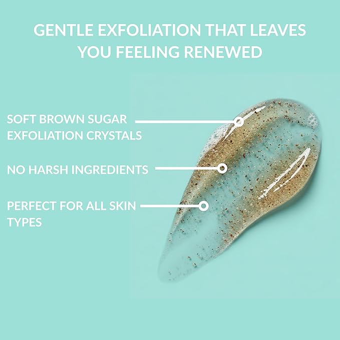 SpaScriptions Exfoliating Coconut Body Wash - 32 oz Scented Moisturizing Body Wash Scrub with African Black Soap for Smooth Glowing Skin and Brown Sugar for Gentle Hydrating Exfoliation, Paraben Free