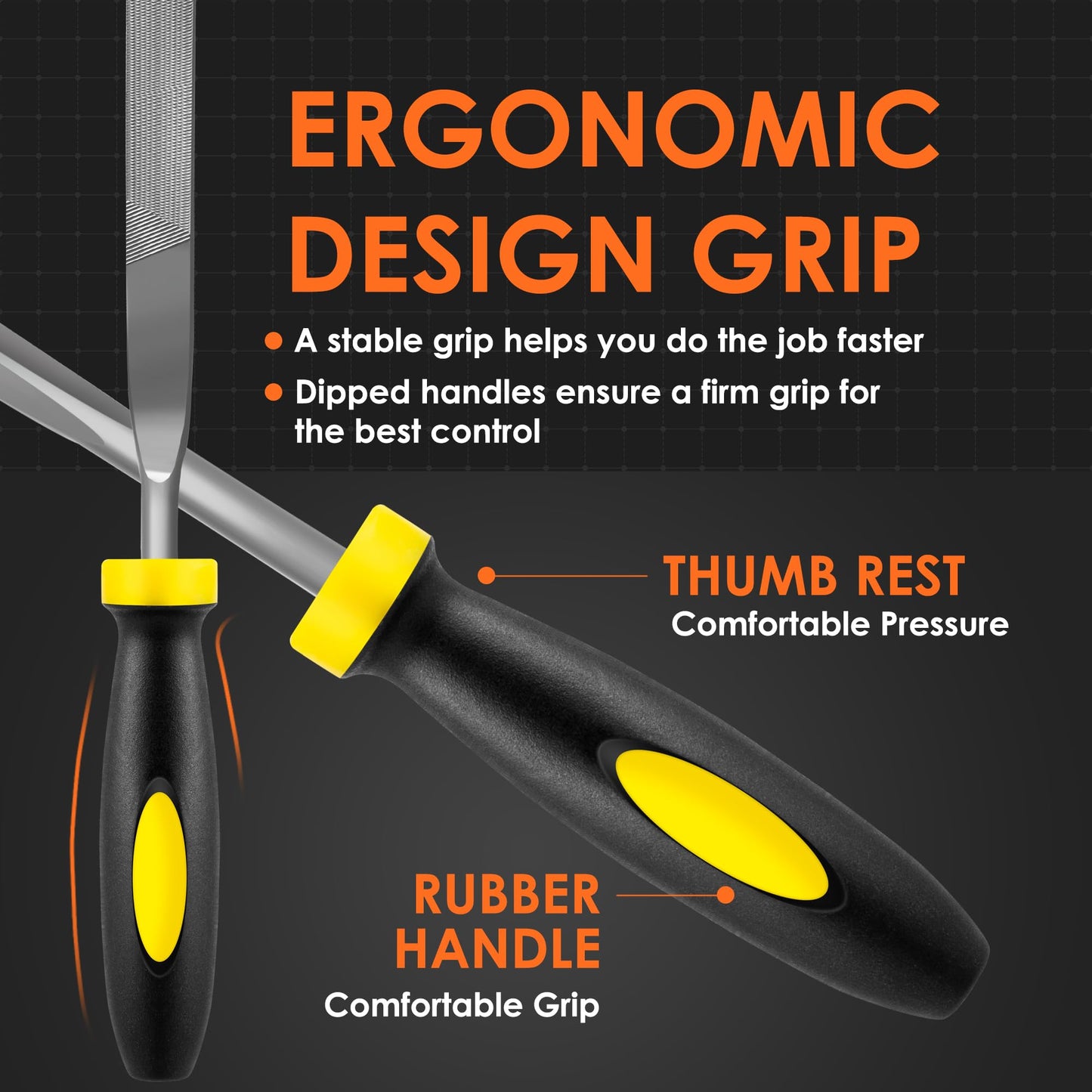 kapoua 6-Piece Metal Needle File Set - Hardened Alloy Steel Includes Flat, Warding, Square, Triangular, Round, and Half-Round Files