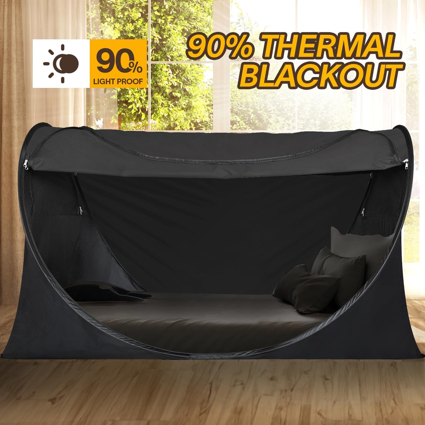 Alvantor Privacy Pop Up Bed Tent for Twin Bed, Easy Setup Blackout and Breathable Mesh Bed Canopy Lightweight Portable Sleep Pod with Carry Bag Dream Tent for Indoor Outdoor Use- Twin/Black