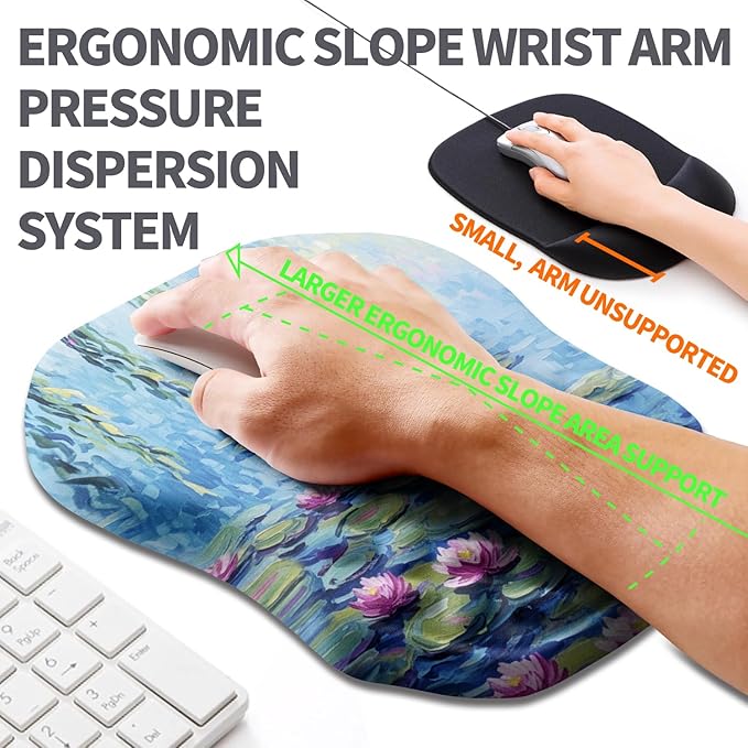 Ergonomic Slope Mouse Pad Wrist Support, Wrist Rest Mousepad for Carpal Tunnel Pain Relief with Massage Bulge and Slow Rebound Memory Foam (12x8 inch, Lotus Pond)