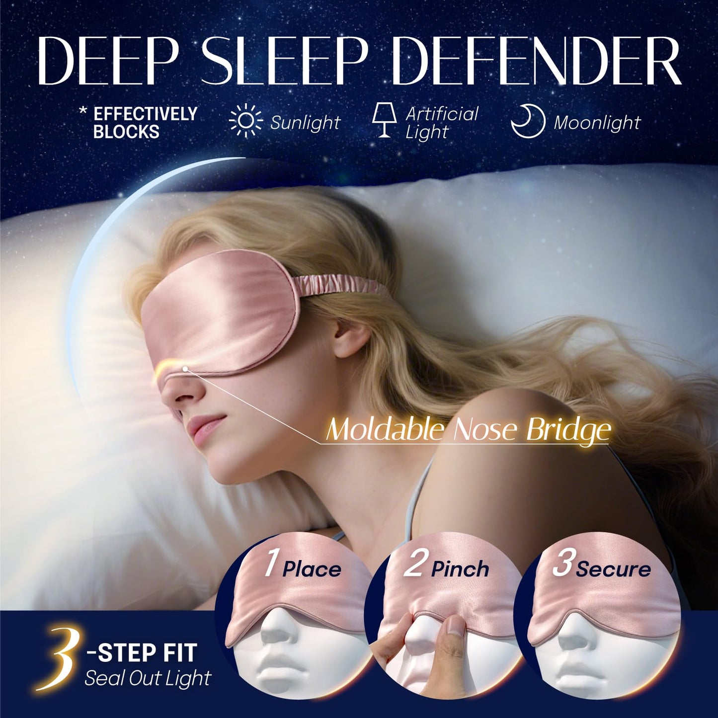 Silk Sleep Mask Eye Mask Blindfold with Double Layer Silk Filling and Elastic Strap for Full Night's Sleep, Travel and Nap, Soft Eye Cover Eyeshade with Luxury Bag and Ear Plugs by OLESILK (Navy Blue)