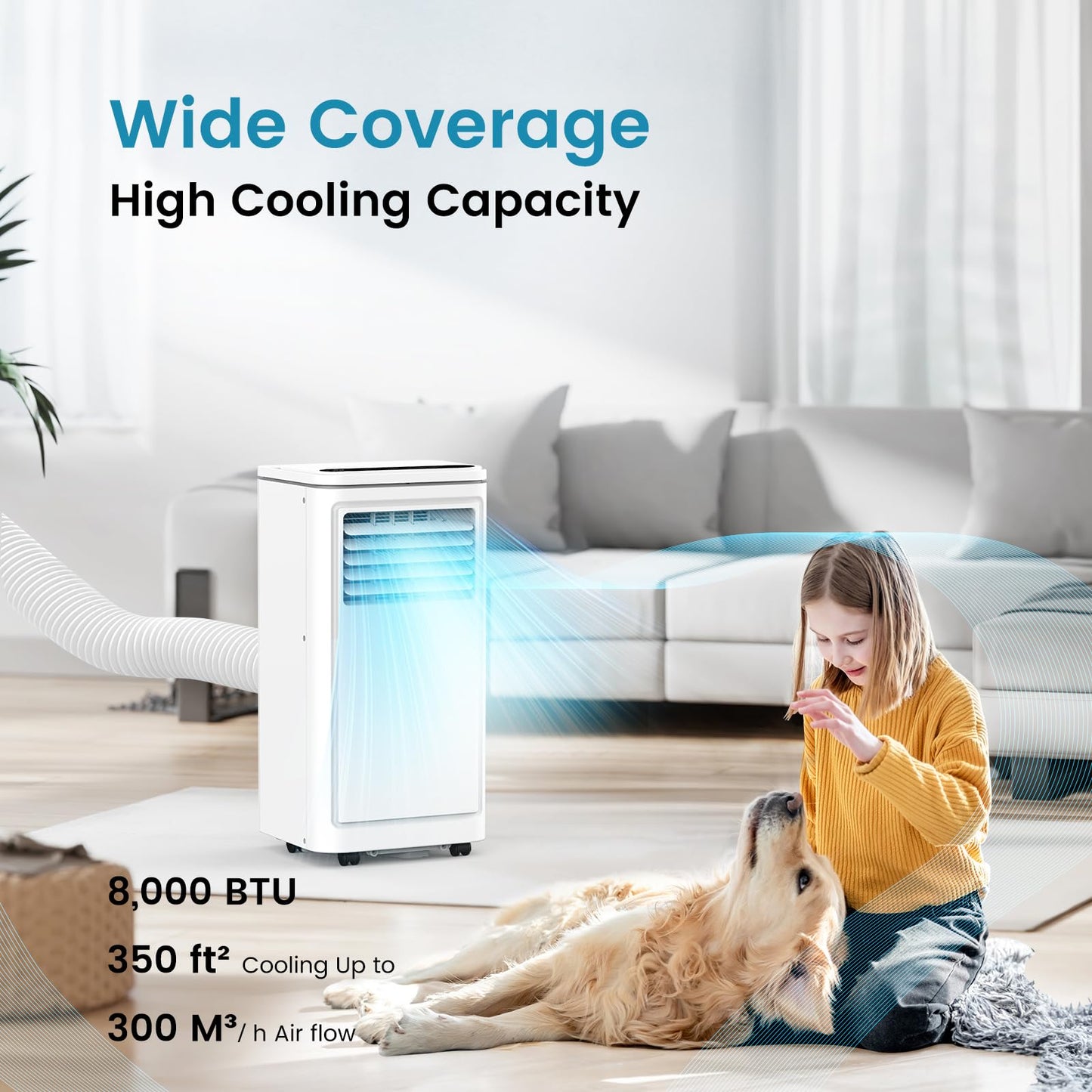 COWSAR 8000 BTU Portable Air Conditioners, Cool up to 350 Sq.Ft, 3-in-1 Portable AC with 4 Modes Room Air Conditioner with Remote/LED Display/24Hrs Timer/360° Wheels, Ideal for Home/Office