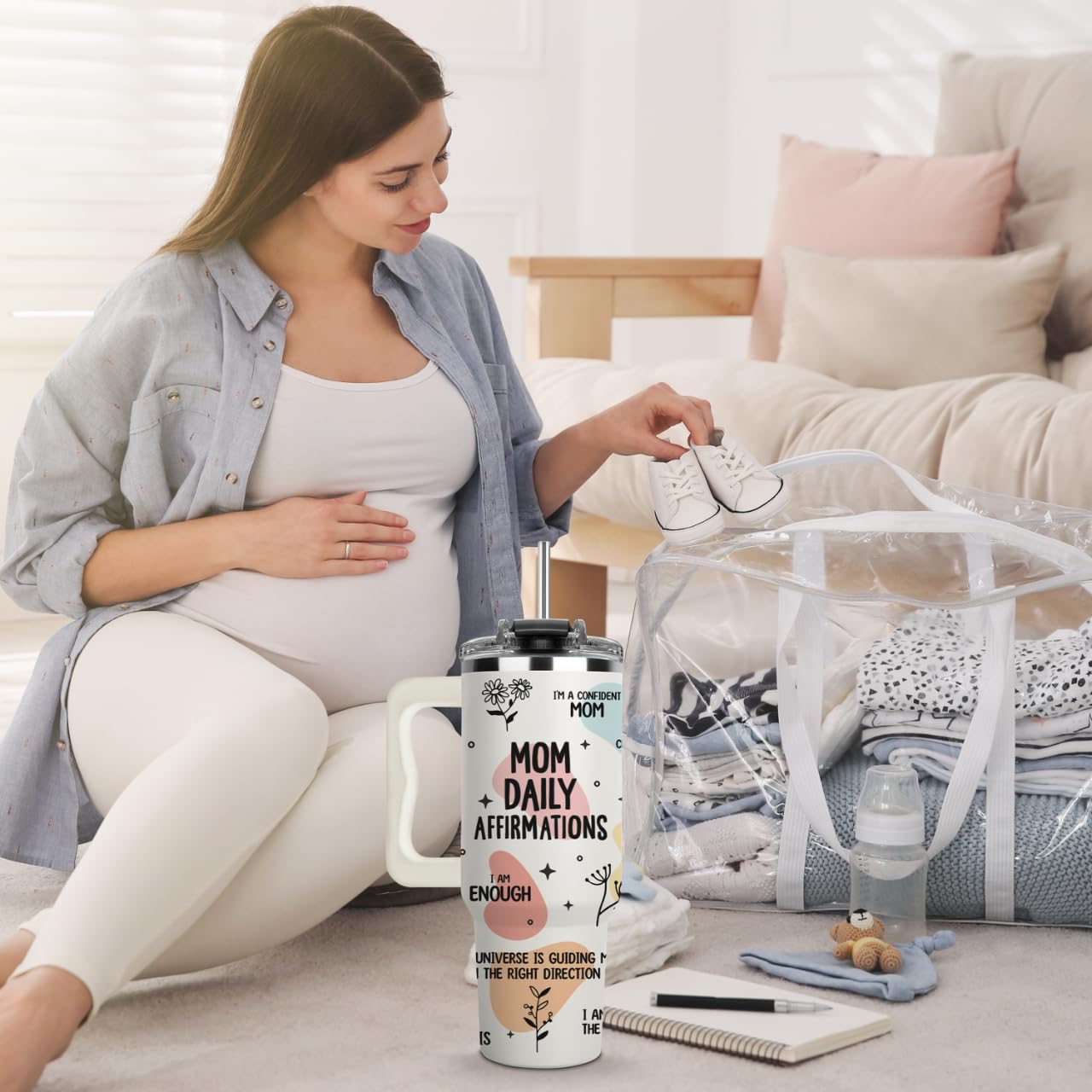 LIERIE8888 Mom Daily Affirmations Tumbler 40Oz – Gifts for Mom's Birthday, Mother's Day, Expecting Moms Present, Momma Gifts from Daughters, Sons, Kids, Inspirational Mama Mug, Mommy Coffee Cup
