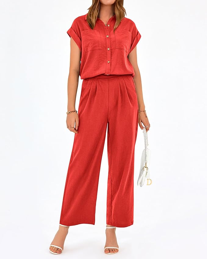 PRETTYGARDEN Womens 2 Piece sets Summer Cap Sleeve Tops Palazzo Pants Dressy Casual Vacation Travel Outfits Tracksuits
