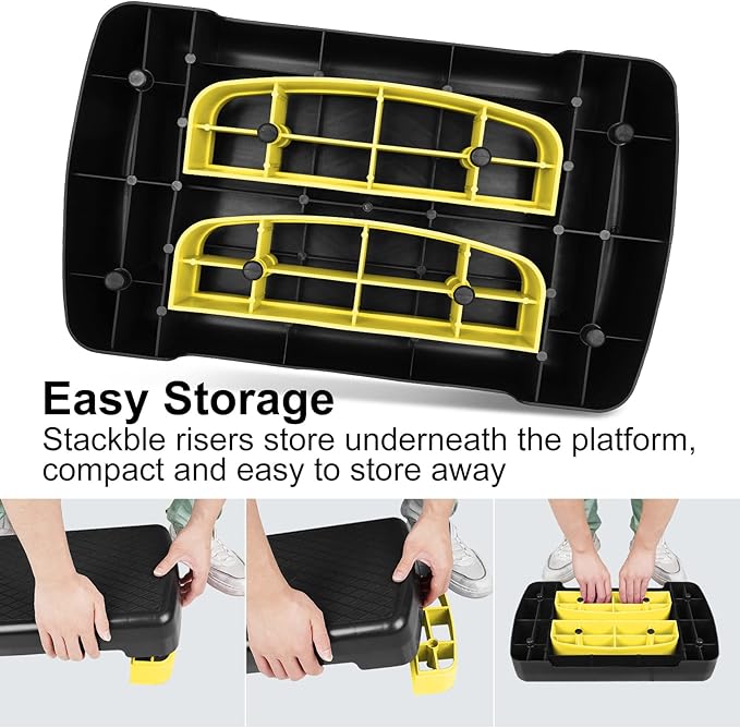 HaoKang Height-Adjustable 4''-6'' Step Aerobics Platform Fitness Equipment Stepper Trainer Exercise Step Platform with 2 Riser