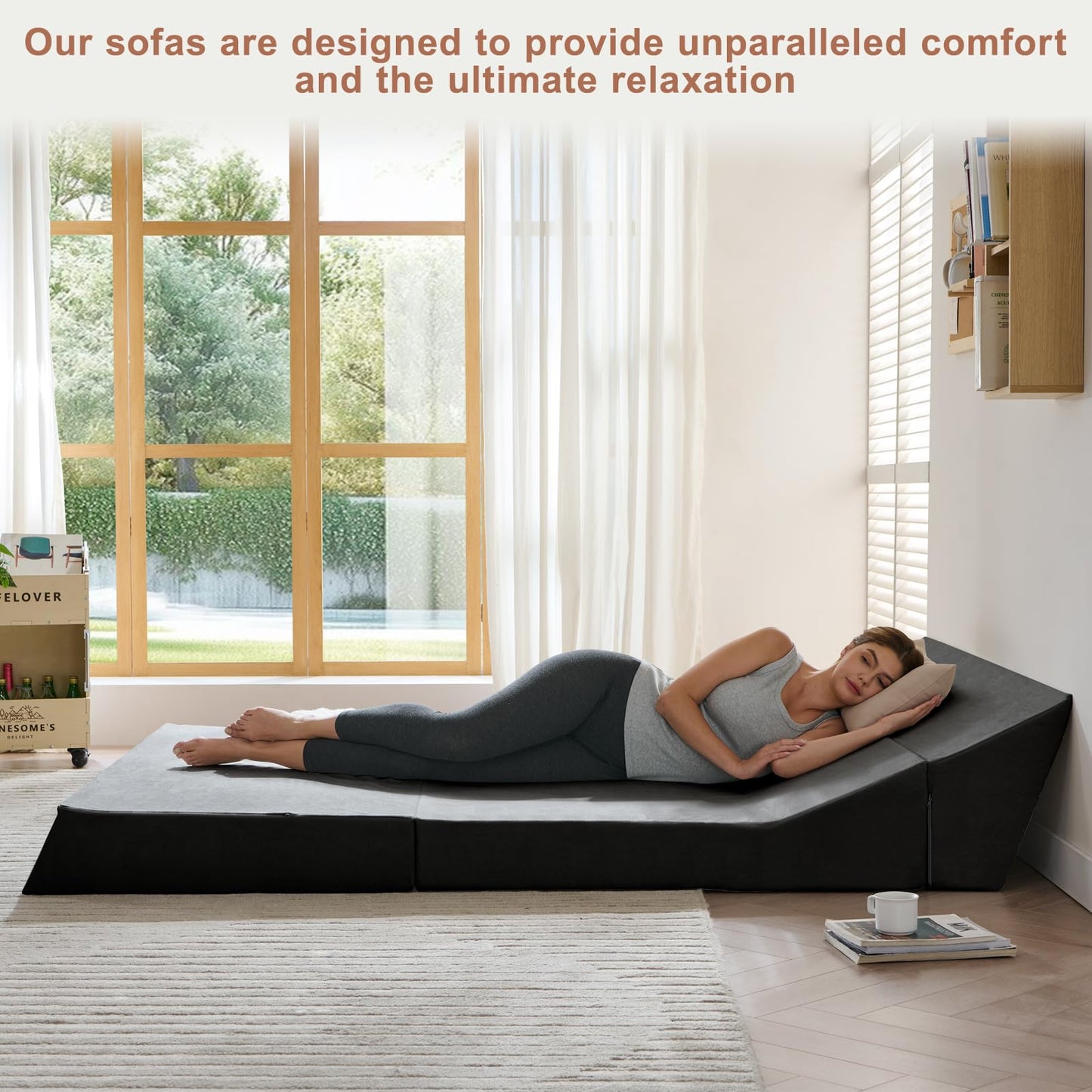 Rilelola Folding Sofa Bed, Sleeper Chair and Futon Couch, Convertible Sofa Bed, Floor Sofa for Living Room/Guest Room/Dorm/Home Office, Twin Size, Dark Gray