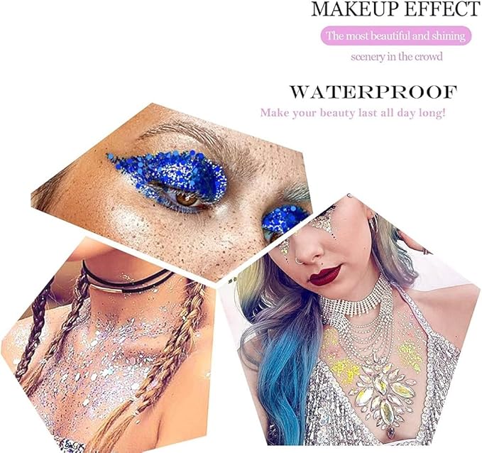 Blue Face and Body Glitter Stick,Holographic Neon Accessories Outfit Singer Concert Sparkling Festival Rave Glitter Makeup