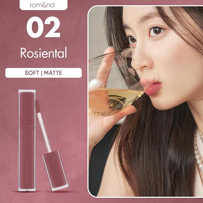 rom&nd Blur Fudge Lip Tint #02 Rosiental | Muted Rosy MLBB Velvet Matte Liquid Lipstick | Soft Blurring K-Beauty Formula, Long-Lasting & Non-Drying