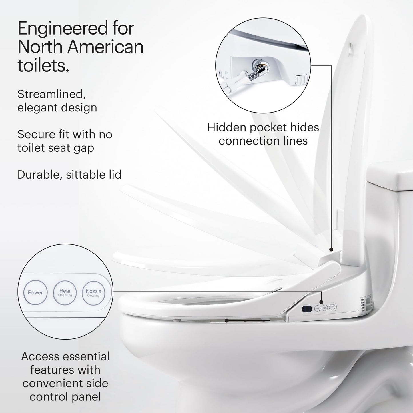 Brondell Bidet Toilet Seat S1400, Smart Toilet Seat, Dual Stainless-Steel, Self-Cleaning Nozzle With Clean Plus Technology, Endless Warm Water Bidet, Warm Air Dryer-Nightlight, Heated Seat, Elongated