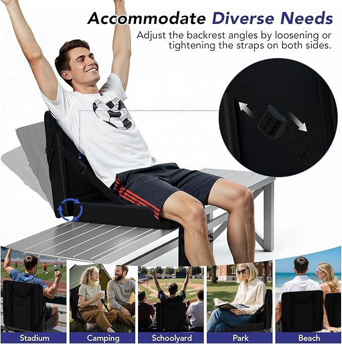 janiry Stadium Seats with Back Support 2PACKS Adjustable Bleacher Chairs with Back and Cushion Bleacher Seat with Cup Holder, Carry Handle & Shoulder Strap for Outdoor Sports Events, Picnics, Beaches