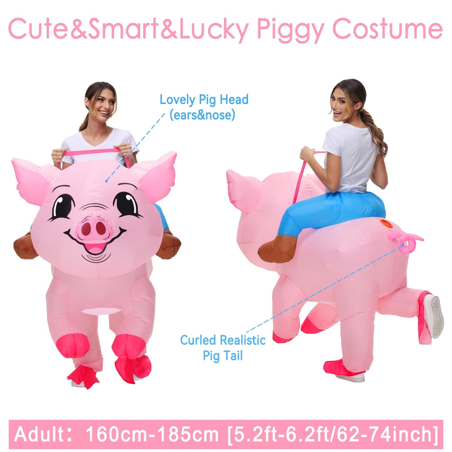 anroog Inflatable Costume for Adult Pig Costume Halloween Blow Up Ride on Piggy Costumes Women Animal Suit for Men Cosplay Party