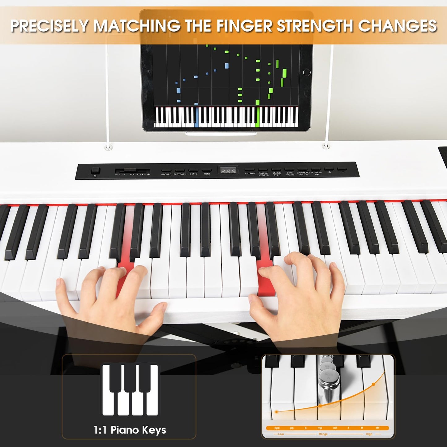 MSTNE Digital Piano 88 Key Semi Weighted Keyboard, Piano Keyboard 88 Key for Beginners with Lighted Up Keys, Portable Electric Piano with Adjustable Stand,Carrying Case,Sustain Pedal,Headphone (White)