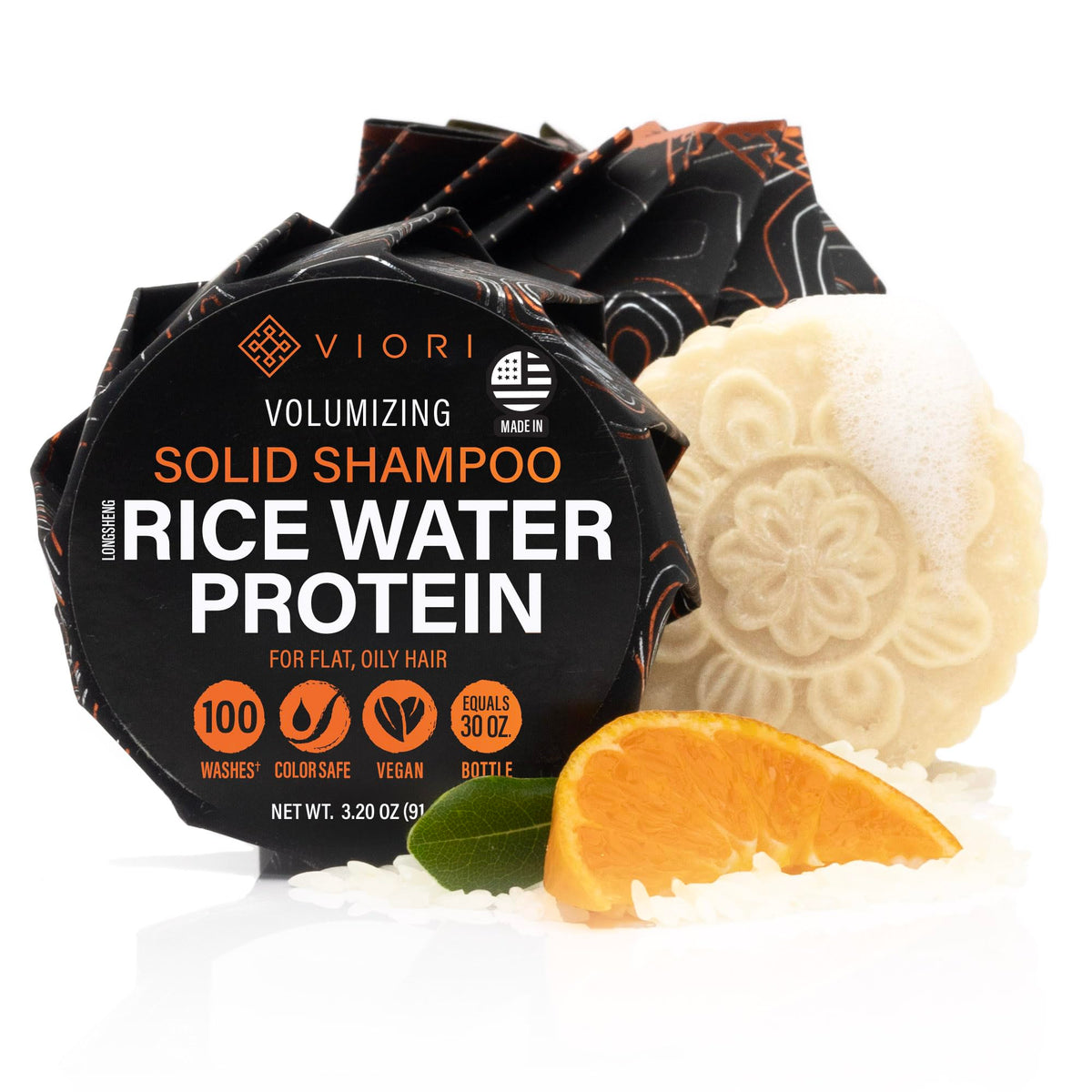 Viori Citrus Yao Shampoo Bar Made with Rice Water - Handcrafted All Natural Shampoo Bars - Sulfate Free