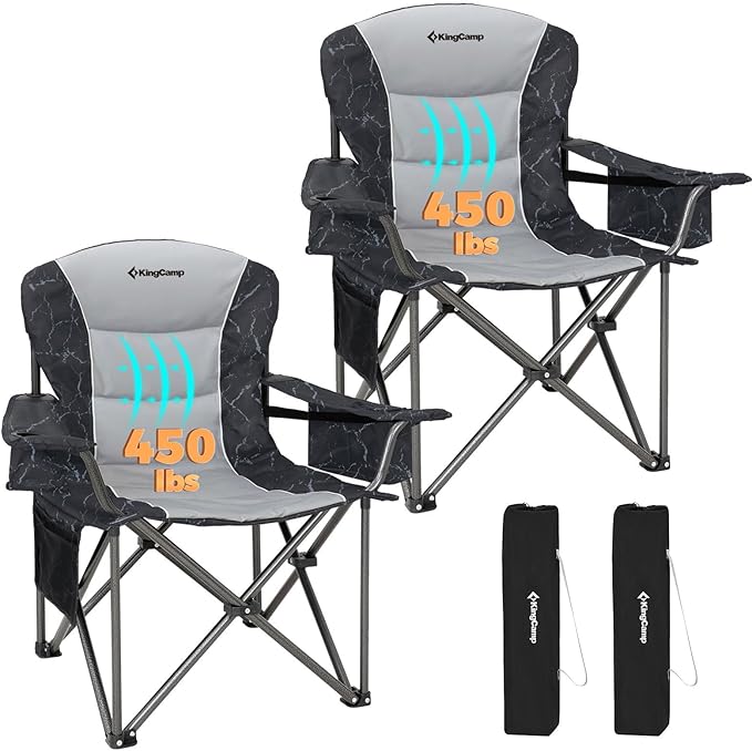KingCamp Oversized Camping Folding Chair, Heavy Duty 450 LBS with Lumbar Support, Padded seat with Cup Holder&Cooler Bag, ...