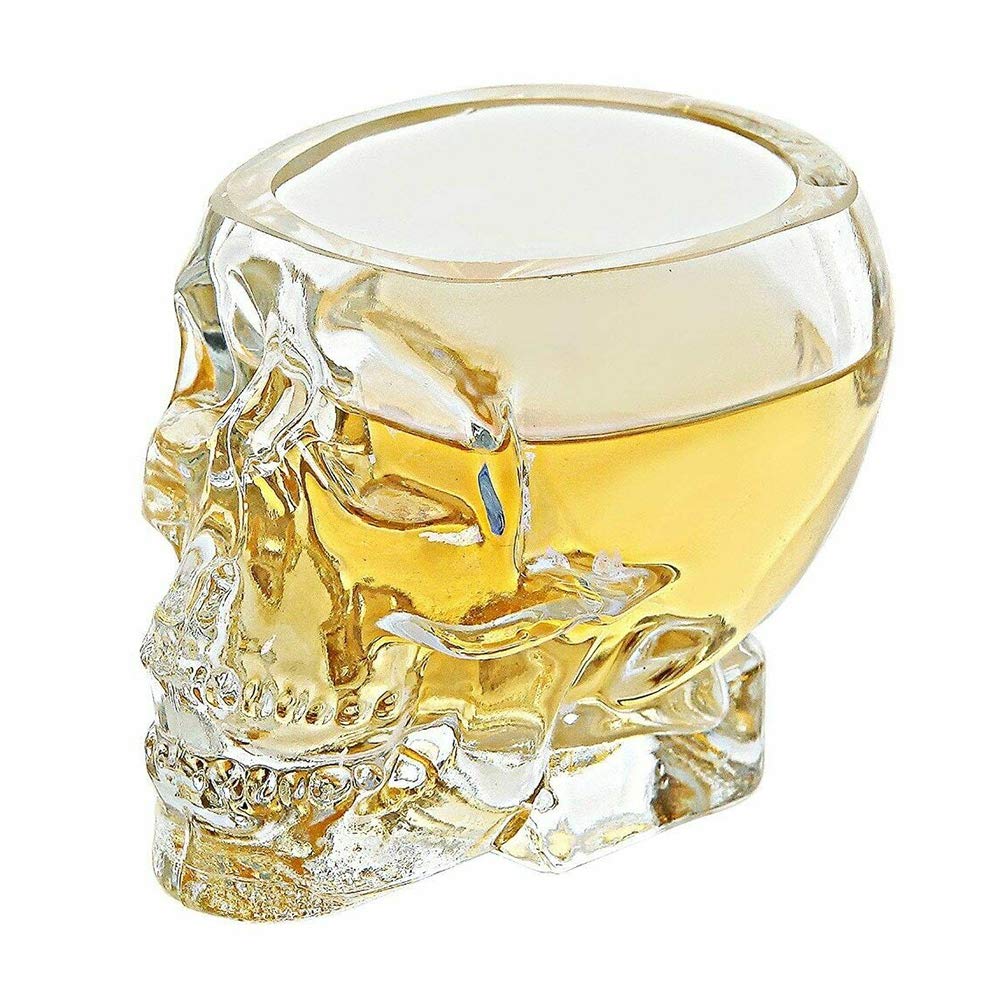 URMAGIC 4 Pcs Skull Shot Glasses, 2.5 Oz Crystal Skeleton Cup, Halloween Drinkware Supplies, Skull Shaped Clear Glass Cup, Whiskey Glasses for Men