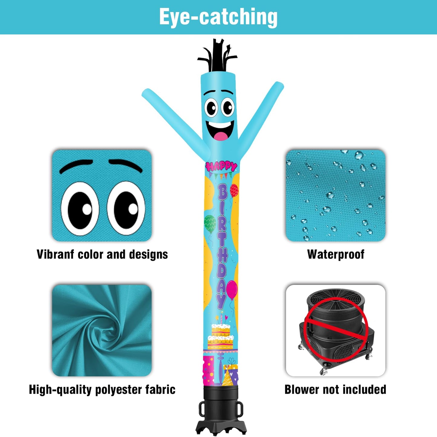 GOODENY 10FT Tall Happy Birthday Inflatable Tube Man (12''Diameter) Wacky Wavy Dancing Guy for Outdoor Decoration Advertising Business Promotion (Blower Not Included)