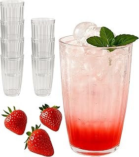 Kate Aspen Clear Ribbed Acrylic Glasses Drinkware Set of 8, 21 oz, Plastic Tumblers, Tumblers & Water Glasses, BPA-Free Pl...