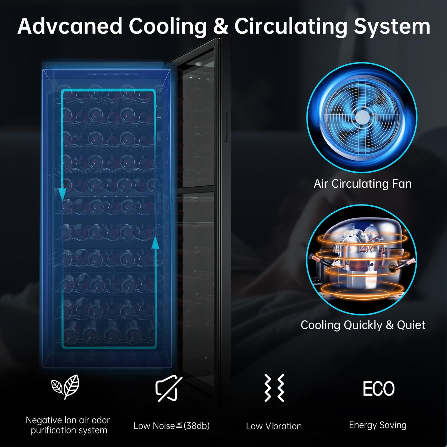 KingChii 80 Bottle Wine Cooler Refrigerator - Dual Zone Wine Fridge with Intelligent Digital Control, Low Noise Operation, Freestanding Wine Refrigerator for Home and Kitchen