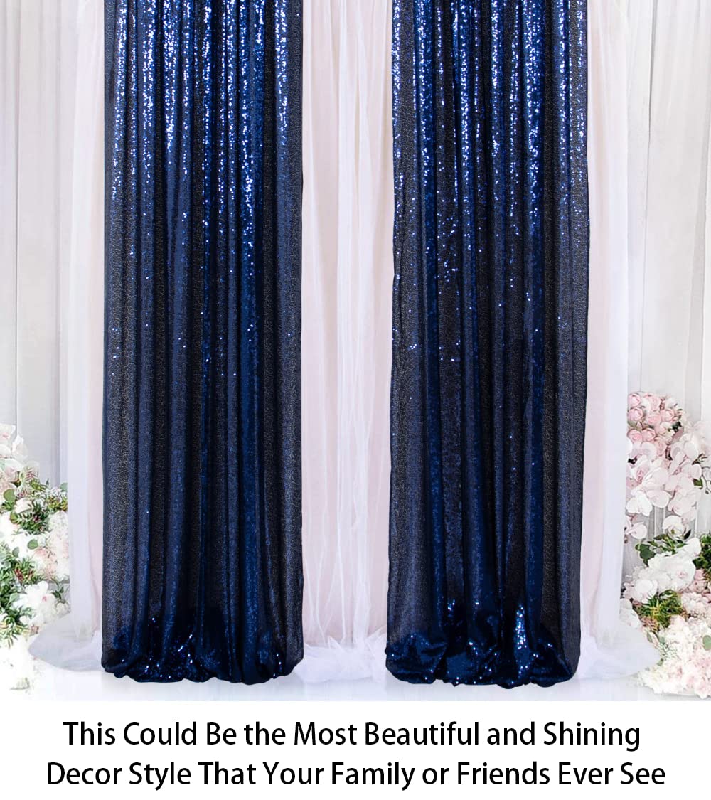 ShinyBeauty Sparkle Backdrop Curtain Navy Blue 2 Panels Set Sequin Photo Backdrop 2FTx8FT Sequin Backdrop Curtain Pack of 2-1220S