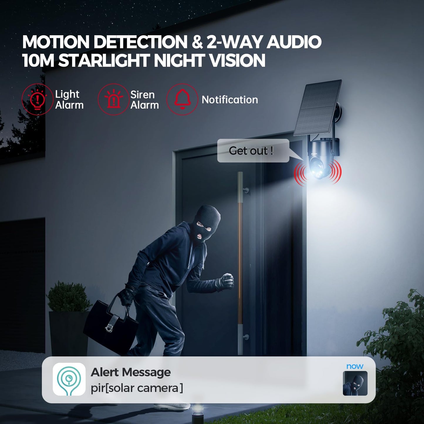 FONDAIL Solar Security Cameras Wireless Outdoor, 2K 360° View Solar Powered WiFi 3MP Security Camera for Home Security with Color Night Vision, PIR Detection, 2-Way Audio, Motion Alert, Easier to use